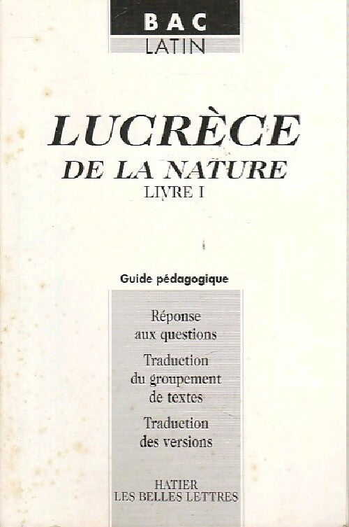 Livrenpoche : De la nature. Guide pédagogique - Lucrèce - Livre
