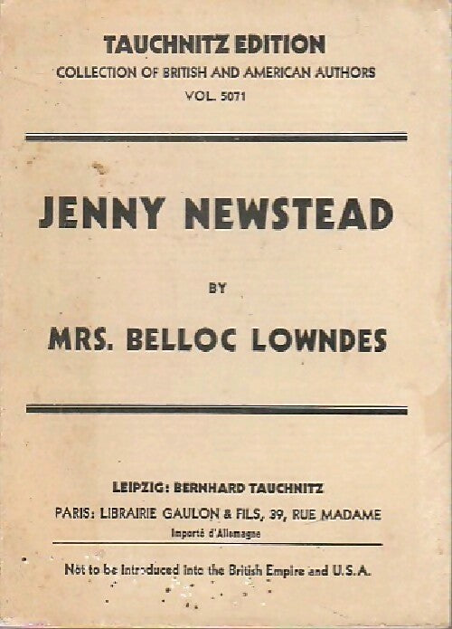 Livrenpoche : Jenny Newstead - Lowndes Belloc - Livre