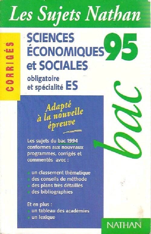 Livrenpoche : Scienes économiques et sociales Terminales ES corrigés 1995 - Collectif - Livre