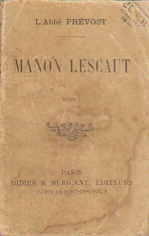 Livrenpoche : Manon Lescaut Tome I - Abbé Prévost - Livre