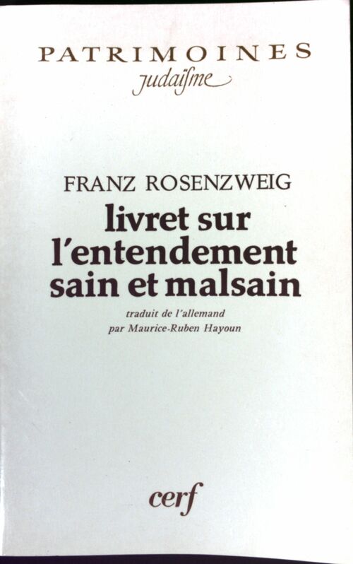 Livrenpoche : Livret sur l'entendement sain et malsain - Franz Rosenzweig - Livre