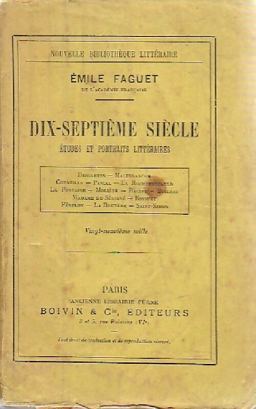 Livrenpoche : Dix-septième siècle - Emile Faguet - Livre