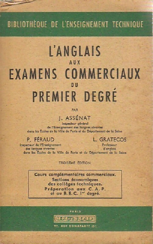 Livrenpoche : L'anglais aux examens commerciaux du premier degré - J. Assénat - Livre