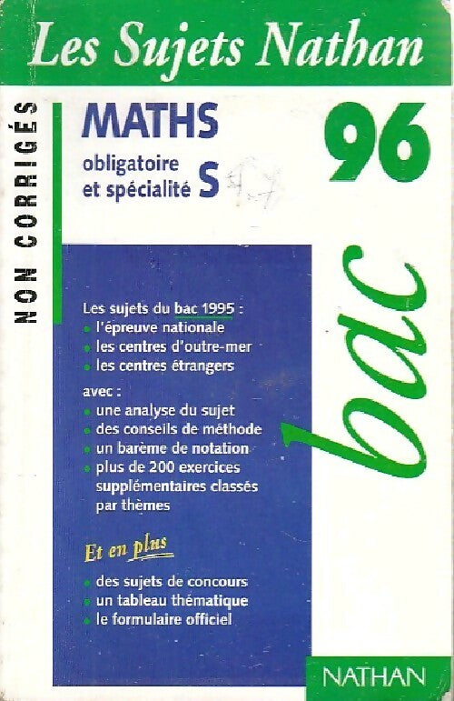 Livrenpoche : Mathématiques Terminale S Sujets 1996 - Collectif - Livre
