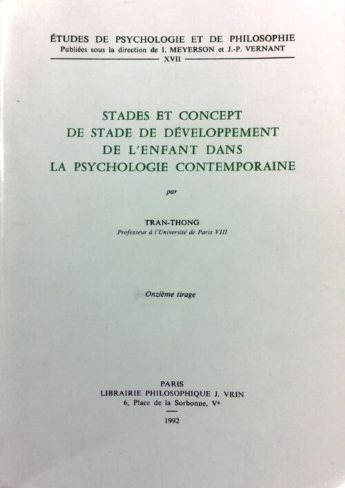 Stades et concept de stade de développement de l'enfant dans la psychologie contemporaine - Tran-Thong - Livre