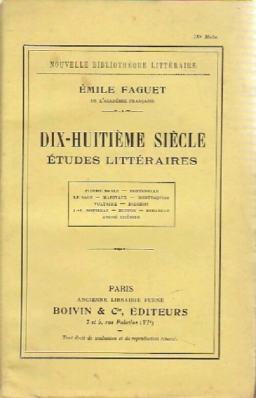 Livrenpoche : Dix-huitième siècle. Etudes littéraires - Emile Faguet - Livre