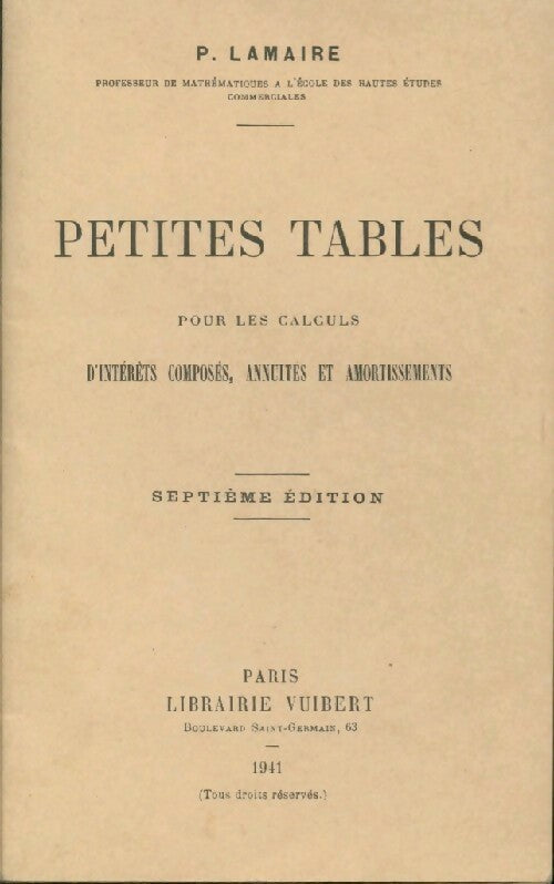 Livrenpoche : Petites tables - P. Lamaire - Livre