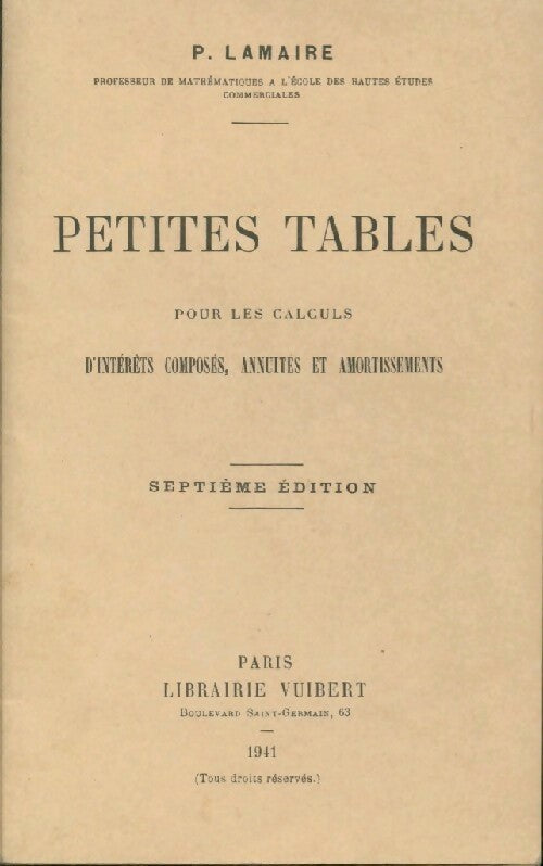 Petites tables - P. Lamaire -  Poche Vuibert - Livre