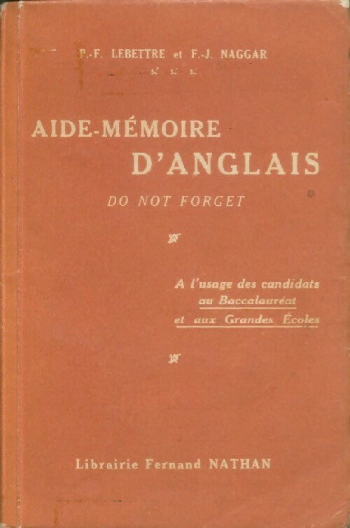 Livrenpoche : Aide-mémoire d'anglais - P.F. Lebettre - Livre
