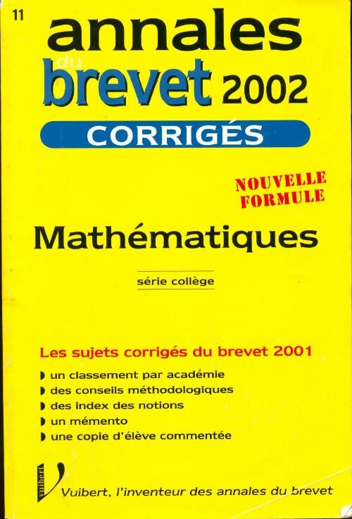 Livrenpoche : Annales du brevet 2002 corrigés série collège : Mathématiques - Collectif - Livre