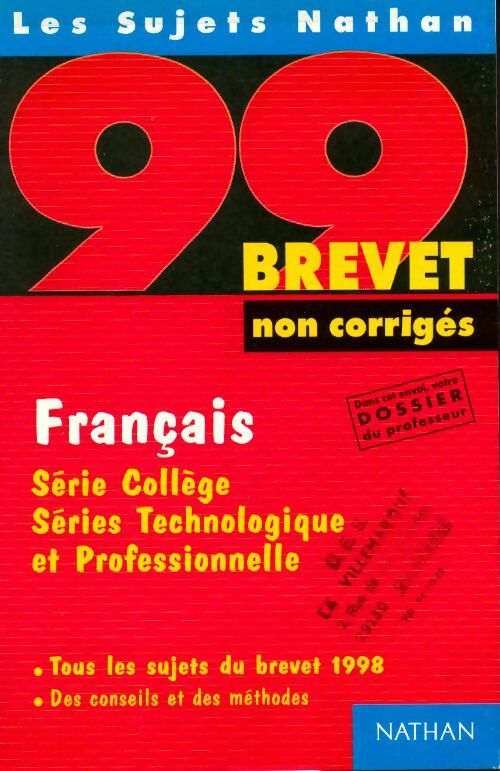 Livrenpoche : Français 3e Série collège, technologique et professionnelle Sujets corrigés 1998 - Nicole Giraudo - Livre