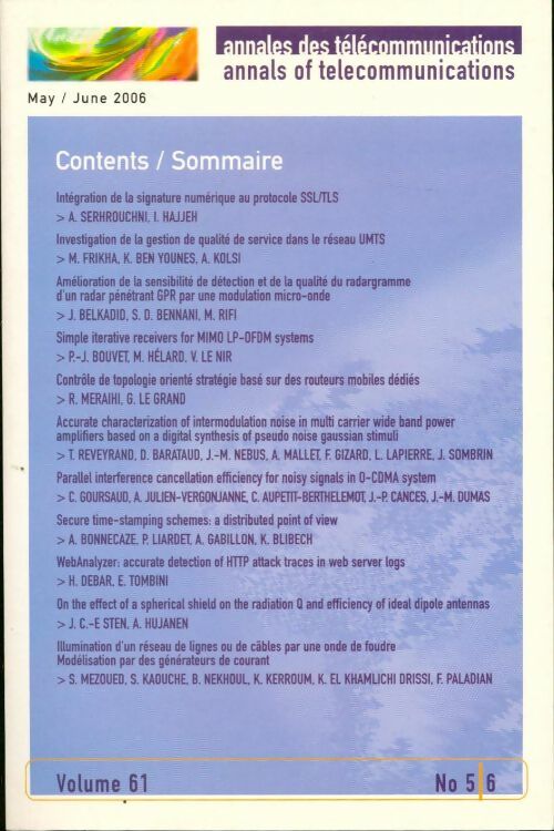Annales des télécommunications may / june 2006 - Collectif -  Annales des télécommunications - Livre