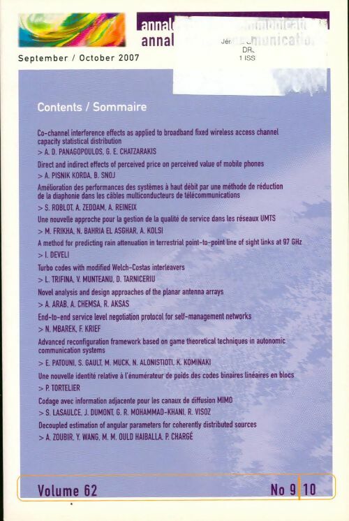 Livrenpoche : Annales des télécommunications september/october 2007 - Collectif - Livre