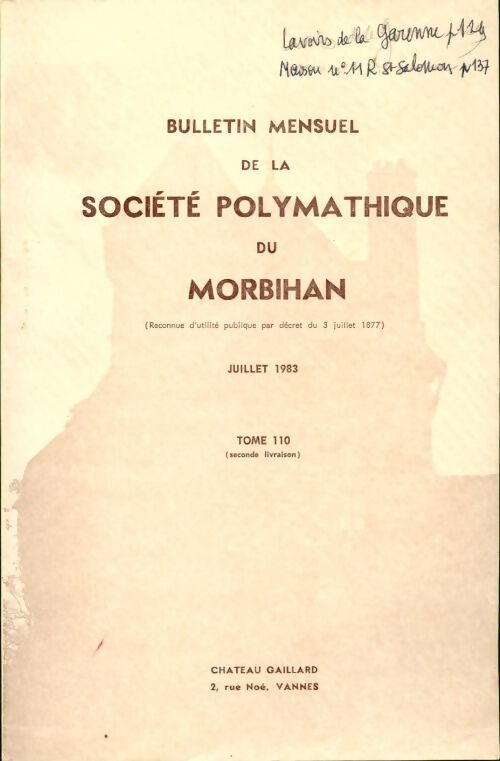 Livrenpoche : Bulletin mensuel de la société polymathique du Morbihan Tome 110 - Collectif - Livre