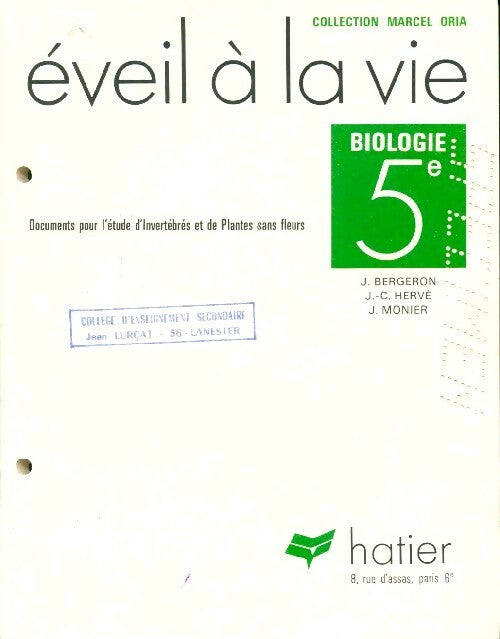 Livrenpoche : Biologie 5e. Eveil à la vie - J. Bergeron - Livre