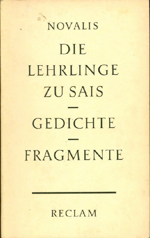 Livrenpoche : Die lehrlinge zu sais / Gedichte / Fragmente - Novalis - Livre