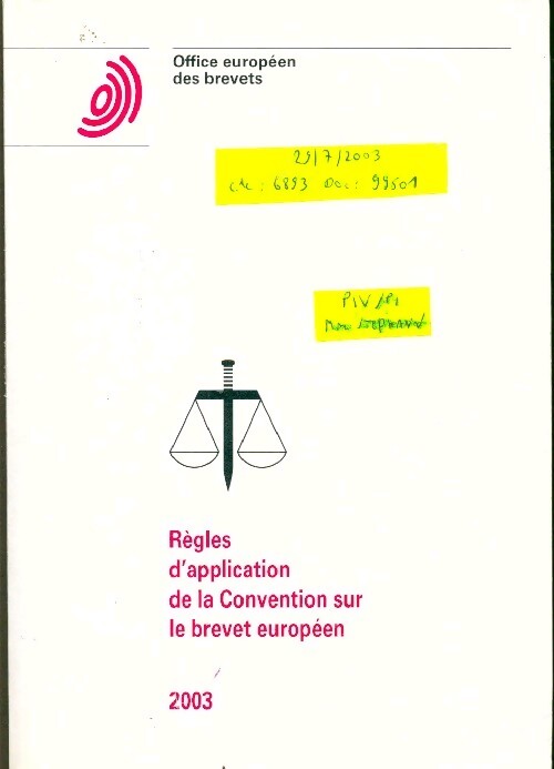 Régles d'application de la convention sur le brevet européen 2003 - Inconnu - Livre