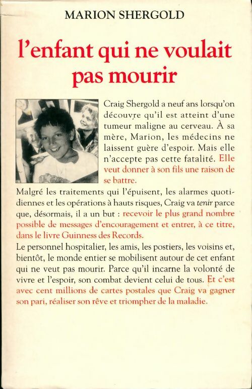 Livrenpoche : L'enfant qui ne voulait pas mourir - Marion Shergold - Livre