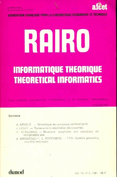 Livrenpoche : Rairo. Informatique théorique Vol. 15 n°2 - Collectif - Livre