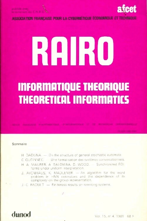 Rairo. Informatique théorique Vol. 15 n°4 - Collectif -  Rairo. Informatique théorique - Livre