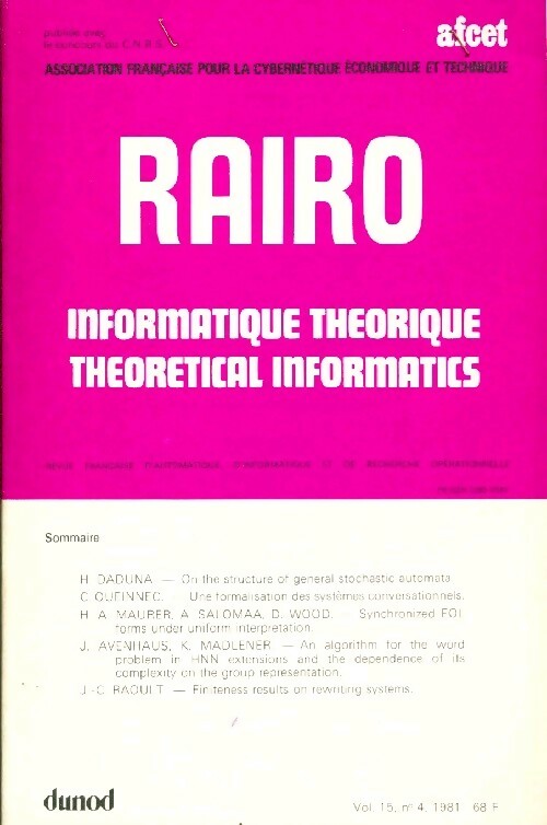 Livrenpoche : Rairo. Informatique théorique Vol. 15 n°4 - Collectif - Livre