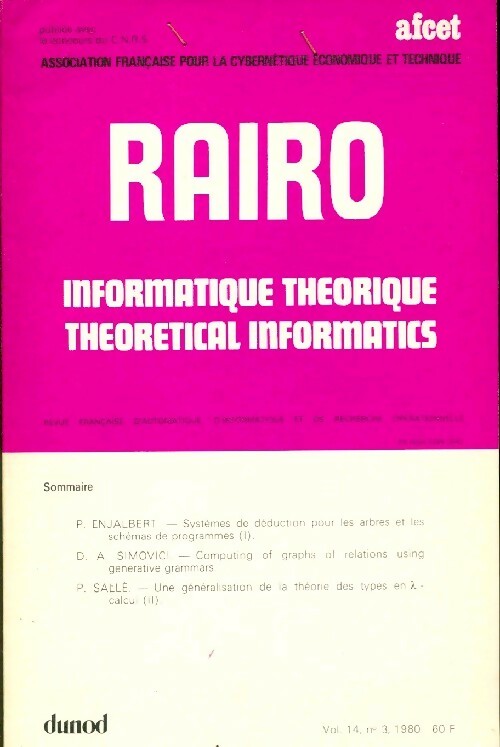 Rairo. Informatique théorique Vol. 14 n°3 - Collectif -  Rairo. Informatique théorique - Livre