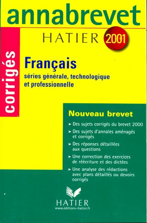 Livrenpoche : Français brevet sujets corrigés 2001 - Cécile De Cazanove - Livre
