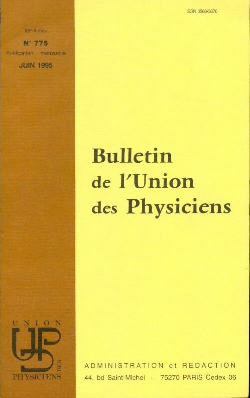 Livrenpoche : Bulletin de l'union des physiciens n°775 - Collectif - Livre
