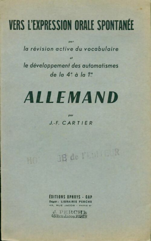 Livrenpoche : Vers l'expression orale spontanée allemand - J.-F. Cartier - Livre