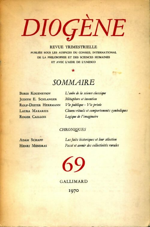 Diogène n°69 - Collectif -  Gallimard GF - Livre