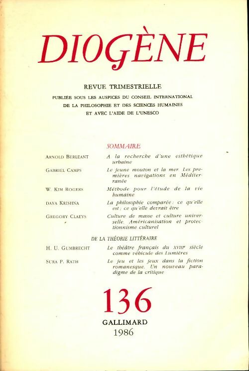 Livrenpoche : Diogène numéro 136 - Collectif - Livre