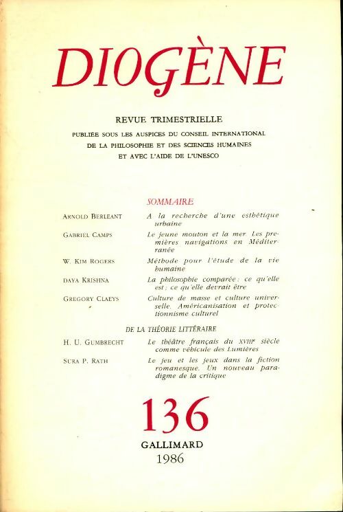 Diogène numéro 136 - Collectif -  Gallimard GF - Livre