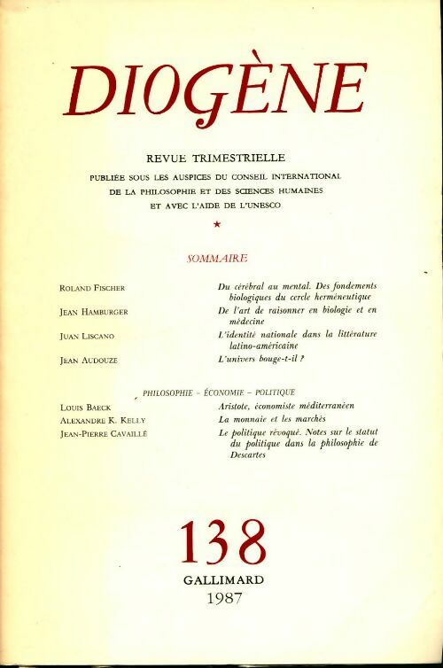 Livrenpoche : Diogène numéro 138 - Collectif - Livre