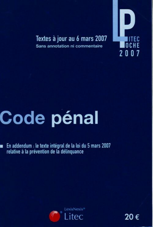 Livrenpoche : Code pénal 2007 - Inconnu - Livre