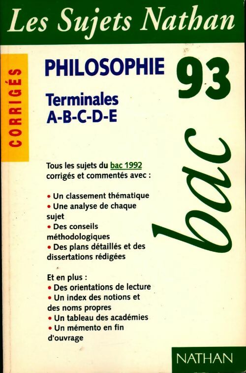 Livrenpoche : Philosophie séries A,B,C,D,E corrigés 1993 - Collectif - Livre