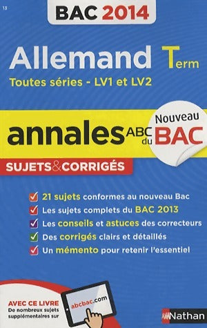 Livrenpoche : Annales d'allemand terminales toutes séries, sujets et corrigés 2014 - Collectif - Livre