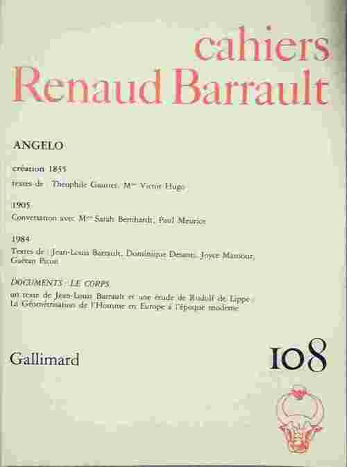 Livrenpoche : Cahiers Renaud-Barrault n°108 : A propos d'angélo - Collectif - Livre