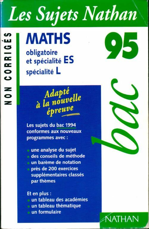 Livrenpoche : Maths ES, L Sujets non-corrigés 94-95  - Collectif - Livre