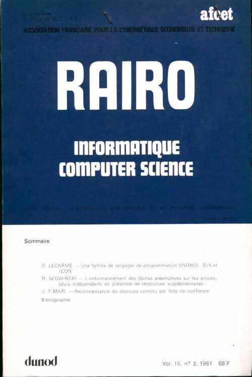 Livrenpoche : Rairo. Informatique vol. 15 n°2 - Collectif - Livre