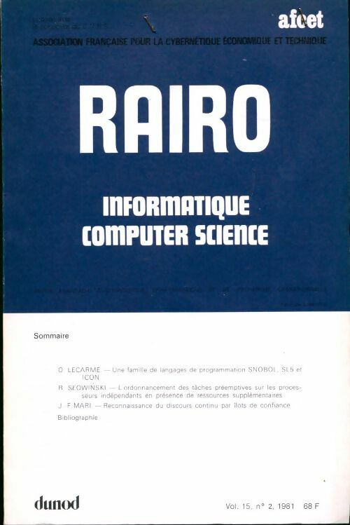 Rairo. Informatique vol. 15 n°2 - Collectif -  Rairo. Informatique - Livre