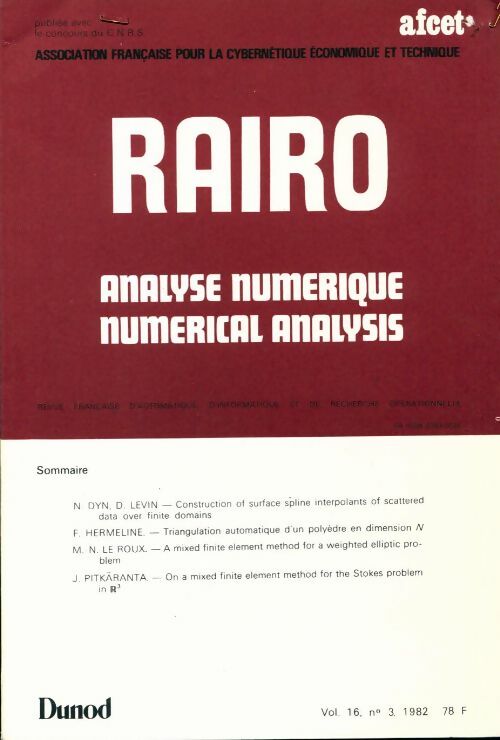 Livrenpoche : Rairo. Analyse numérique Vol. 16 n°3 - Collectif - Livre