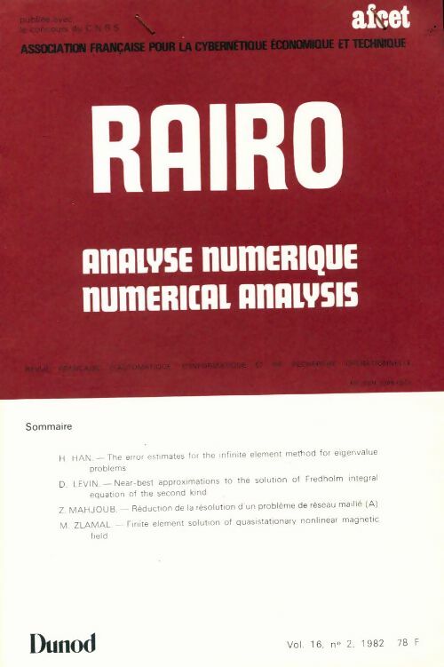 Livrenpoche : Rairo. Analyse numérique Vol. 16 n°2 - Collectif - Livre