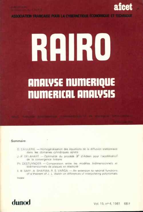 Rairo. Analyse numérique Vol. 15 n°4 - Collectif -  Rairo. Analyse numérique - Livre