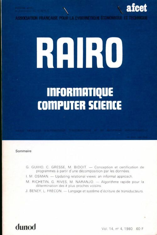 Livrenpoche : Rairo. Informatique vol. 14 n°4 - Collectif - Livre