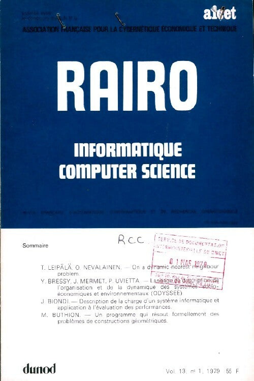 Livrenpoche : Rairo. Informatique vol. 13 n°1 - Collectif - Livre