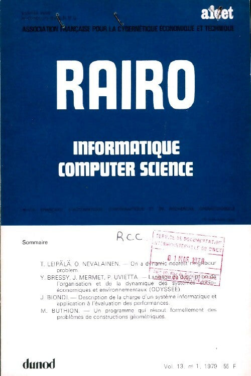 Rairo. Informatique vol. 13 n°1 - Collectif -  Rairo. Informatique - Livre