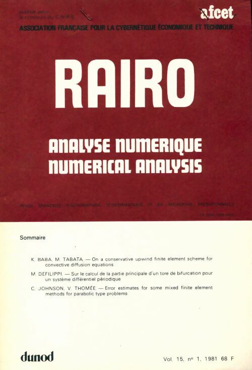 Livrenpoche : Rairo. Analyse numérique Vol. 15 n°1 - Collectif - Livre