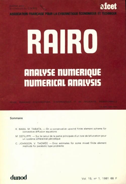 Rairo. Analyse numérique Vol. 15 n°1 - Collectif -  Rairo. Analyse numérique - Livre