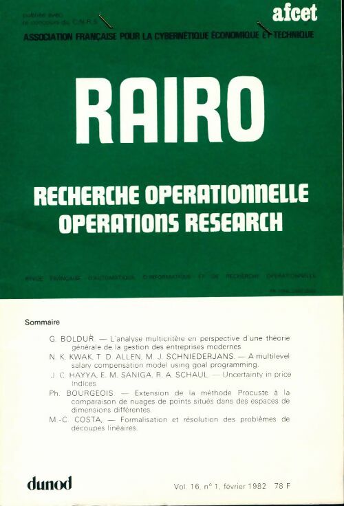 Livrenpoche : Rairo. Recherche opérationnelle Vol. 16 n°1 - Collectif - Livre