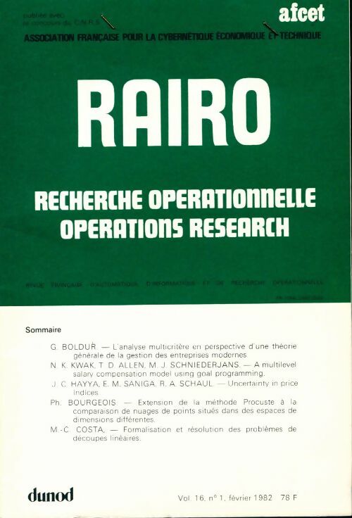 Rairo. Recherche opérationnelle Vol. 16 n°1 - Collectif -  Rairo. Recherche opérationnelle - Livre